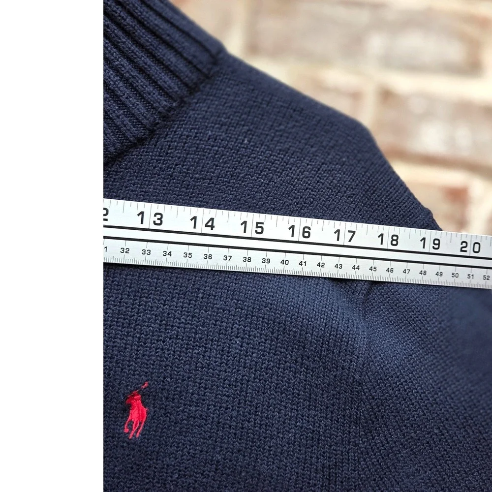 Polo Ralph Lauren Mens L Navy 1/4 Zip Cotton Knit Sweater LS Red Pony Preppy
